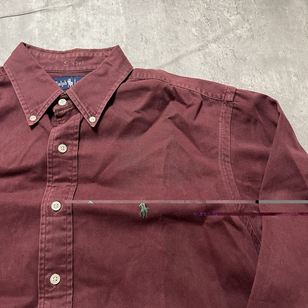 Polo Ralph Lauren XL Long Sleeve Solid Red 100% Cot Button Down Shirt Green Pony - Picture 2 of 9